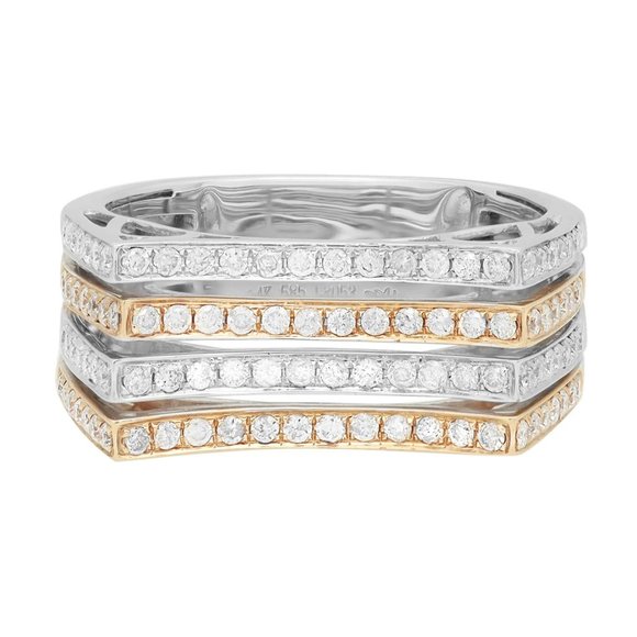 0.70Cttw Two Tone Round Diamond Multi Row Fancy Band Ring 14K Yellow Gold Sz 7.5 - Picture 2 of 5